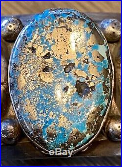 RARE BIG Navajo FRED PESHLAKAI Sterling Old Morenci Turquoise Cuff BRACELET 201G