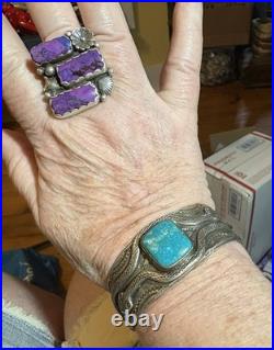 RARE & Beautiful Sterling & Turquoise Bracelet By Silversmith BUFFALO Free Ship