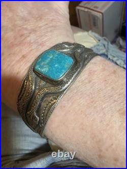 RARE & Beautiful Sterling & Turquoise Bracelet By Silversmith BUFFALO Free Ship