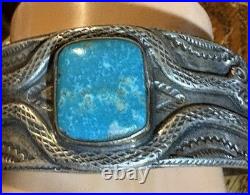 RARE & Beautiful Sterling & Turquoise Bracelet By Silversmith BUFFALO Free Ship