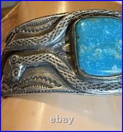 RARE & Beautiful Sterling & Turquoise Bracelet By Silversmith BUFFALO Free Ship