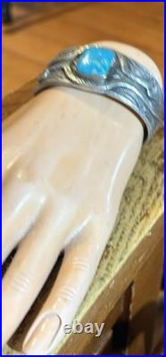 RARE & Beautiful Sterling & Turquoise Bracelet By Silversmith BUFFALO Free Ship