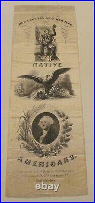 RARE C. 1850 Native American Party Know Nothings Anti-Catholic Campaign Ribbon