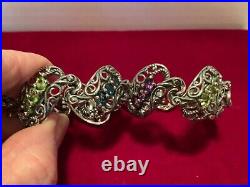 RARE CAROLYN POLLACK Sterling London Blue Topaz/ Amethyst/Peridot 7.75 Bracelet