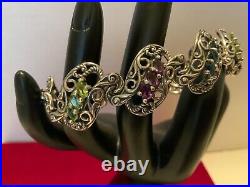 RARE CAROLYN POLLACK Sterling London Blue Topaz/ Amethyst/Peridot 7.75 Bracelet