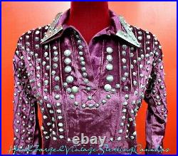 RARE-COLLECTIBLE-Vintage Navajo-Velvet Shirt-Over 700 Hand Forged 925 Conchos-XS
