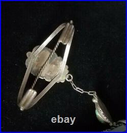 RARE DAMELE TURQUOISE Vintage Navajo Sterling Silver Slave Bracelet Set Old Pawn