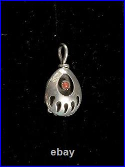 RARE Double Sided Carico Lake Turquoise Red Coral Bear Paw Shadow Box Pendant