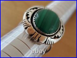 RARE E. Secatero Navajo Sterling Silver Malachite Ring Native American Size 8+
