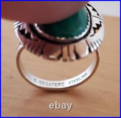 RARE E. Secatero Navajo Sterling Silver Malachite Ring Native American Size 8+