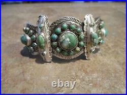 RARE Early 1900's ZUNI 900 Coin Silver Turquoise CLUSTER Bracelet