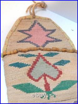 RARE FIND ANTIQUE c1890-1915 NEZ PERCE' PLATEAU INDIAN CORNHUSK WALL POUCH