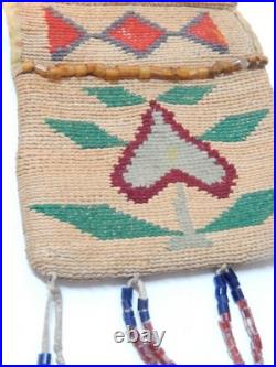 RARE FIND ANTIQUE c1890-1915 NEZ PERCE' PLATEAU INDIAN CORNHUSK WALL POUCH