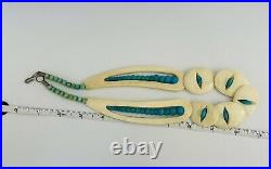 RARE Gorgeous Vintage Native American Bone And Turquoise Bib Necklace