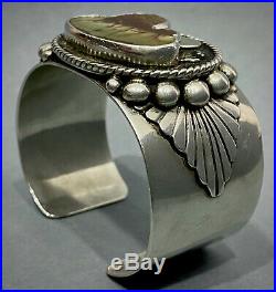 RARE HEAVY Vintage Navajo Sterling Silver Turquoise Desert Storm Cuff Bracelet