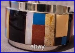 RARE HM Vtg Native American Multi-Stone Inlay Sterling Silver Cuff Bracelet