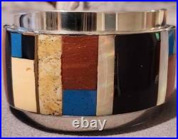 RARE HM Vtg Native American Multi-Stone Inlay Sterling Silver Cuff Bracelet