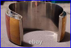 RARE HM Vtg Native American Multi-Stone Inlay Sterling Silver Cuff Bracelet RARE HM Vtg Native American Multi-Stone Inlay Sterling Silver Cuff Bracelet