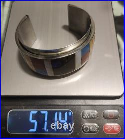 RARE HM Vtg Native American Multi-Stone Inlay Sterling Silver Cuff Bracelet