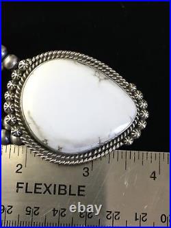 RARE Handmade Navajo Sterling SILVER White Buffalo Turquoise Necklace 22 1779