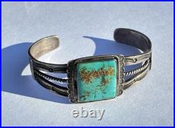 RARE Harvey Era Whirling Logs Stamp Cuff Square Bezel Royston Turquoise