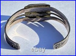 RARE Harvey Era Whirling Logs Stamp Cuff Square Bezel Royston Turquoise