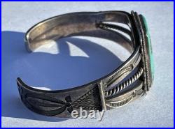 RARE Harvey Era Whirling Logs Stamp Cuff Square Bezel Royston Turquoise