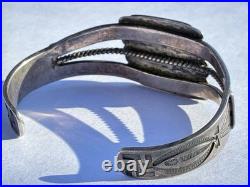 RARE Harvey Era Whirling Logs Stamp Cuff Square Bezel Royston Turquoise