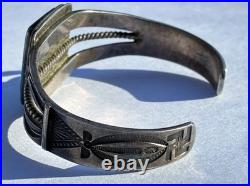 RARE Harvey Era Whirling Logs Stamp Cuff Square Bezel Royston Turquoise