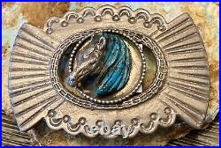 RARE Hopi JOHNNY BLUE JAY 3D Sterling & Turquoise Horse Head Design Belt Buckle
