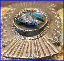 RARE Hopi JOHNNY BLUE JAY 3D Sterling & Turquoise Horse Head Design Belt Buckle