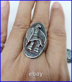 RARE ITEM! AMERICAN VINTAGE Native style Eagle Ring size 9 Sterling silver Men