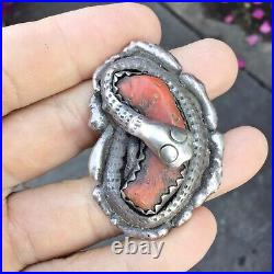 RARE ITEM AMERICAN VINTAGE OLD CORAL NATIVE MEN'S STERLING SILVER Ring Size 10.5
