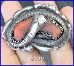 RARE ITEM AMERICAN VINTAGE OLD CORAL NATIVE MEN'S STERLING SILVER Ring Size 10.5