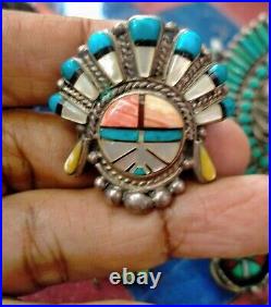 RARE ITEM! American Native Blue Turquoise Large Sterling Silver Ring Size 7.5