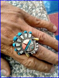 RARE ITEM! American Native Blue Turquoise Large Sterling Silver Ring Size 7.5