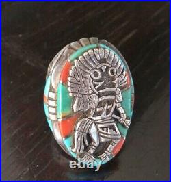 RARE ITEM! American Vtg Hopi Style Sterling Silver Turquoise Size 9 Ring Men's
