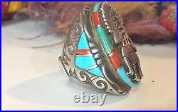 RARE ITEM! American Vtg Hopi Style Sterling Silver Turquoise Size 9 Ring Men's