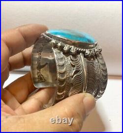 RARE ITEM! Great Vtg American Native Style BRACELET STERLING SILVER &TURQUOISE