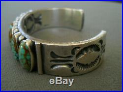 RARE KIRK SMITH Native American Navajo Turquoise Row Sterling Silver Bracelet KS