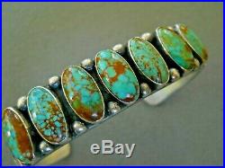 RARE KIRK SMITH Native American Navajo Turquoise Row Sterling Silver Bracelet KS