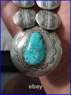 RARE Kokopelli Turquoise Reversible Sterling Navajo Zuni Squash Blossom Necklace