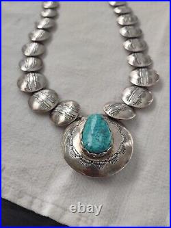 RARE Kokopelli Turquoise Reversible Sterling Navajo Zuni Squash Blossom Necklace