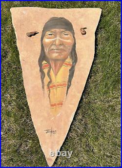RARE LARGE Native American Painting Sandstone Robert Jenkins VTG 70's 26x16