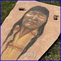 RARE LARGE Native American Painting Sandstone Robert Jenkins VTG 70's 26x16