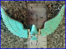 RARE Large H. Spencer Sterling Silver Turquoise Flying Eagle Necklace 4.5