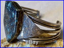 RARE Large Old Pawn Harvey Era Navajo Thick Sterling Cuff Bracelet Gem Turquoise