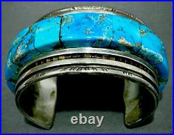 RARE MUSEUM Navajo Turquoise Inlay & Heishi Silver Cuff Bracelet INCREDIBLE
