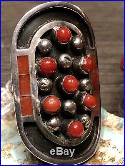 RARE MUSUEM Zuni Jobeth Mayes Maize Sterling & Gem Red Coral Bracelet + Ring Set