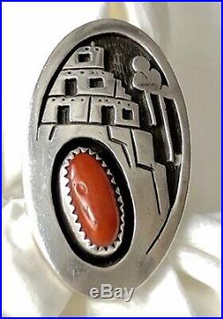 RARE Marvin Lomahaftewa Hopi Rain Clouds Coral Sterling Silver Overlay Ring